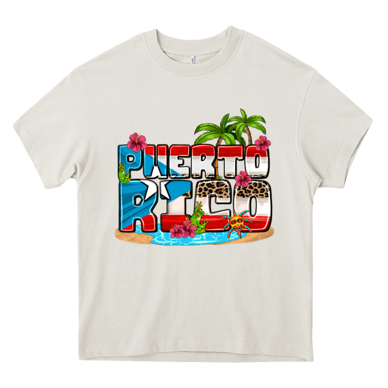 Puerto Rico And Flowers With Frog Heavy Core Tee by AdoDesignShop | Teevron