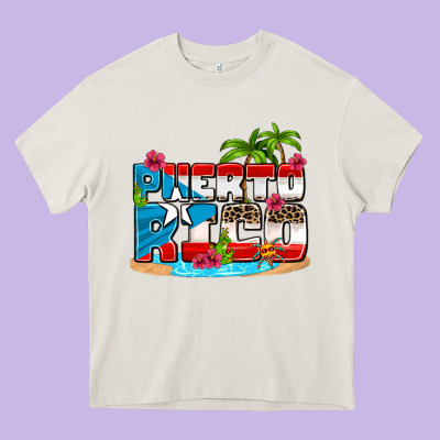 Puerto Rico And Flowers With Frog Heavy Core Tee Designed By Adodesignshop