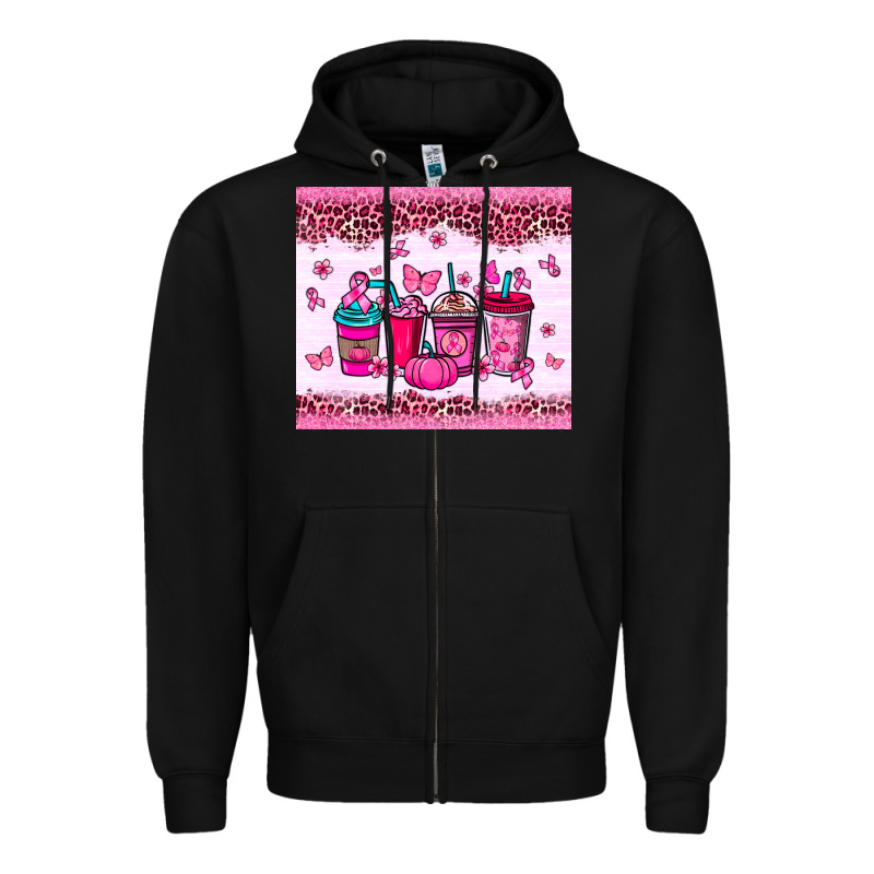 Breast Cancer Coffee Cups Zipper Hoodie by NancyCooperArtShop | Teevron