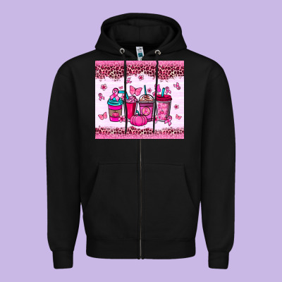 Breast Cancer Coffee Cups Zipper Hoodie Designed By Nancycooperartshop