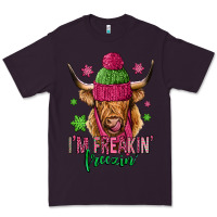 Plum i'm freakin freezin pink christmas long haired cow Premium Tee - Jasminsmagicworld