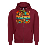 Burgundy Teacher pumpkin Zipper Hoodie - NancyCooperArtShop