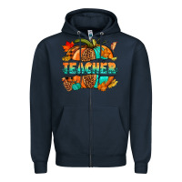 Navy Teacher pumpkin Zipper Hoodie - NancyCooperArtShop