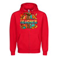 Red Teacher pumpkin Zipper Hoodie - NancyCooperArtShop