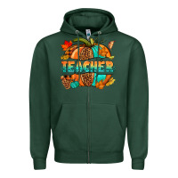 Sports Green Teacher pumpkin Zipper Hoodie - NancyCooperArtShop