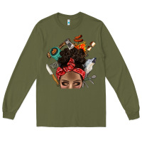 Army Green Wild Camping Afro Messy Bbs Long Sleeve Tee - BundleAndBundleShop