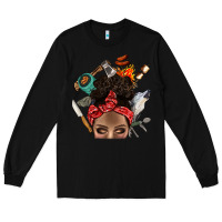 Black Wild Camping Afro Messy Bbs Long Sleeve Tee - BundleAndBundleShop