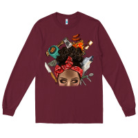 Burgundy Wild Camping Afro Messy Bbs Long Sleeve Tee - BundleAndBundleShop