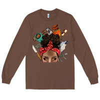 Chestnut Wild Camping Afro Messy Bbs Long Sleeve Tee - BundleAndBundleShop