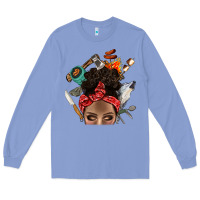 Colony Blue Wild Camping Afro Messy Bbs Long Sleeve Tee - BundleAndBundleShop