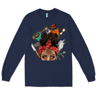 Navy Wild Camping Afro Messy Bbs Long Sleeve Tee - BundleAndBundleShop