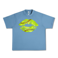Pebble Blue softball lips Urban Heavy Tee - AdoDesignShop