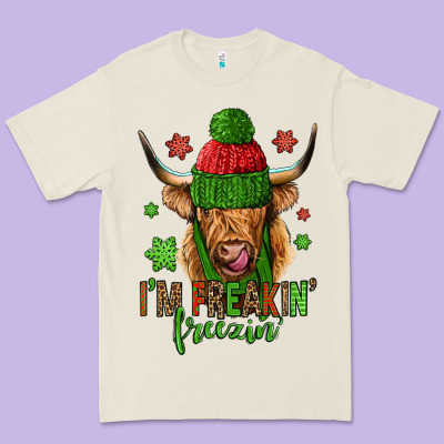 I'm Freakin Freezin Christmas Long Haired Cow Premium Tee Designed By Jasminsmagicworld