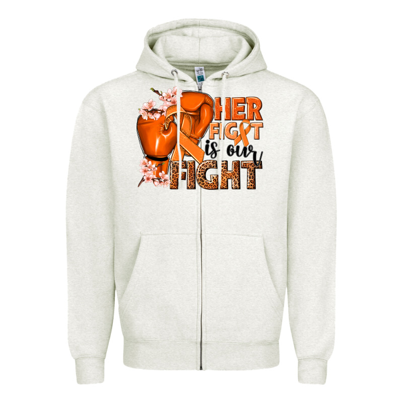 Her Fight Is Our Fight Kidney Cancer Orange Ribbon Zipper Hoodie by NancyCooperArtShop | Teevron
