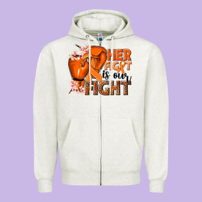 Her Fight Is Our Fight Kidney Cancer Orange Ribbon Zipper Hoodie Designed By Nancycooperartshop