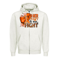 Oatmeal Heather Her fight is our fight Kidney Cancer orange ribbon Zipper Hoodie - NancyCooperArtShop