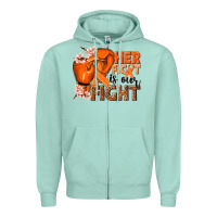 Seafoam Her fight is our fight Kidney Cancer orange ribbon Zipper Hoodie - NancyCooperArtShop