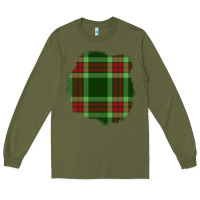 Army Green Christmas Tartan Patch Long Sleeve Tee - BundleAndBundleShop