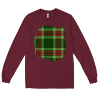 Burgundy Christmas Tartan Patch Long Sleeve Tee - BundleAndBundleShop