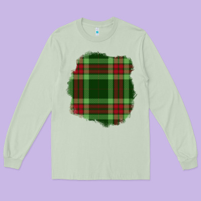 Christmas Tartan Patch Long Sleeve Tee Designed By Bundleandbundleshop