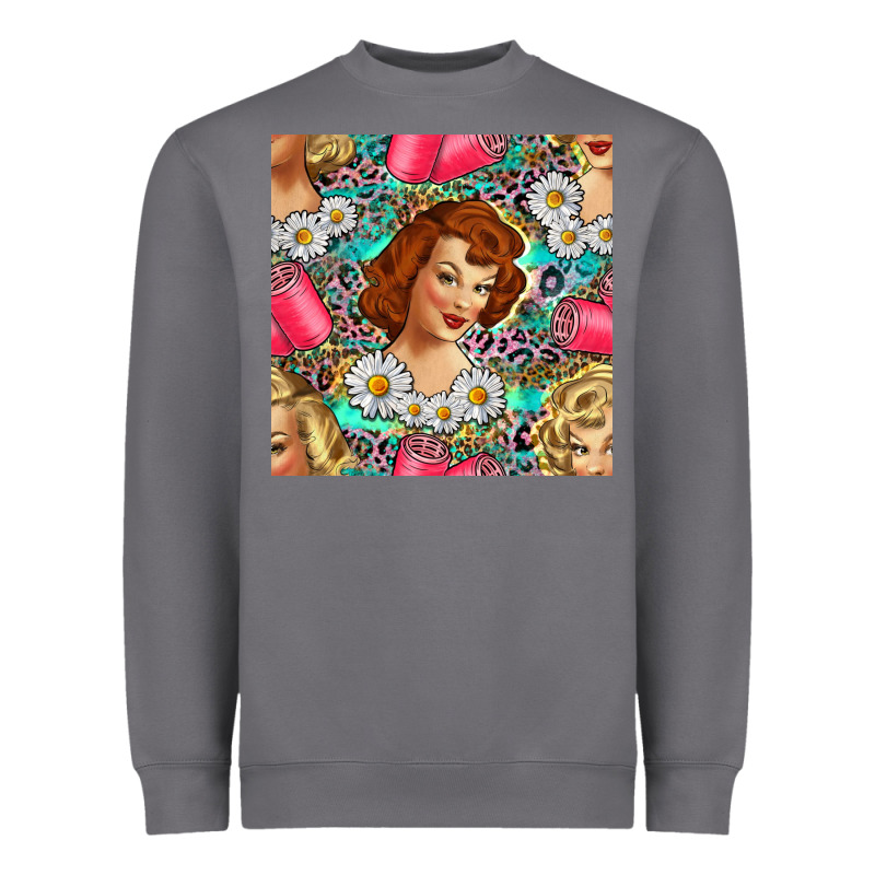 Hairdresser Western Girl And Hair Curler Seamless Pattern Bbs Heavyweight Sweatshirt by BundleAndBundleShop | Teevron