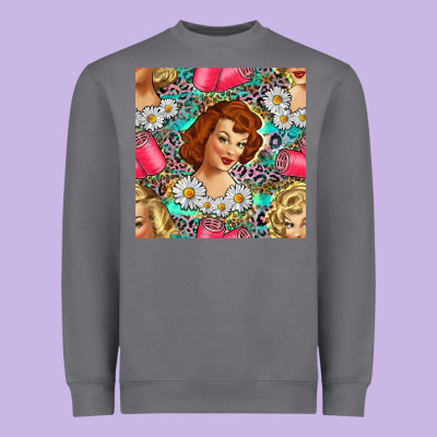 Hairdresser Western Girl And Hair Curler Seamless Pattern Bbs Heavyweight Sweatshirt Designed By Bundleandbundleshop