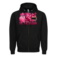Black Tis' the season Football Breast Cancer Zipper Hoodie - NancyCooperArtShop