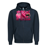 Navy Tis' the season Football Breast Cancer Zipper Hoodie - NancyCooperArtShop