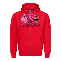 Red Tis' the season Football Breast Cancer Zipper Hoodie - NancyCooperArtShop