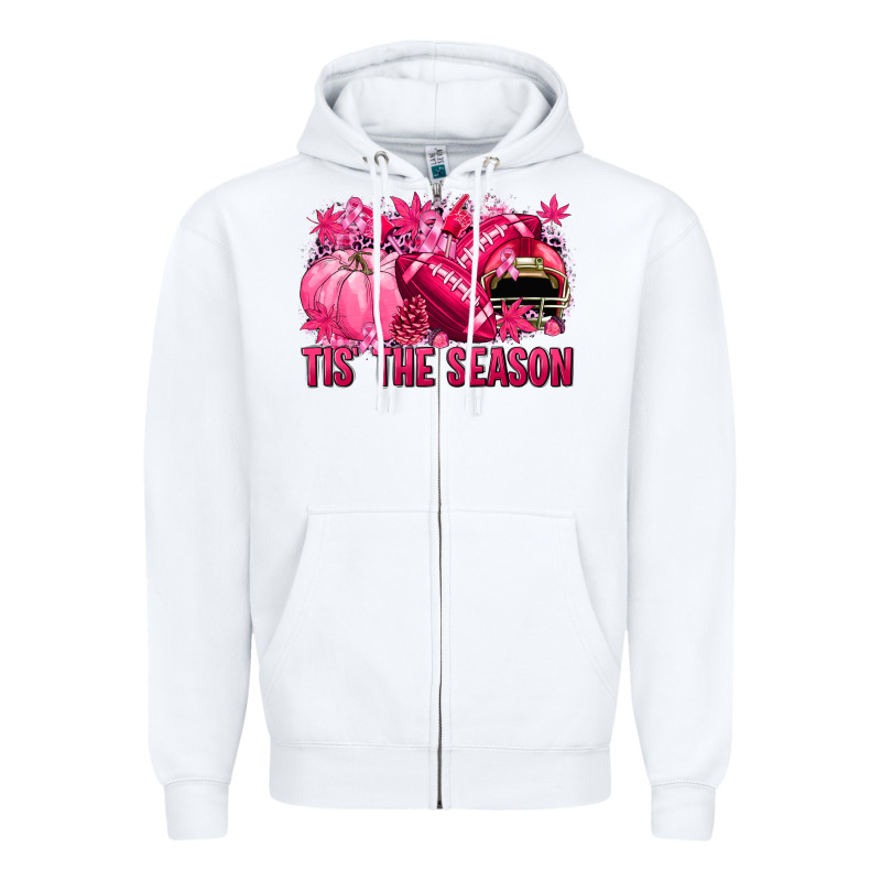 Tis' The Season Football Breast Cancer Zipper Hoodie by NancyCooperArtShop | Teevron