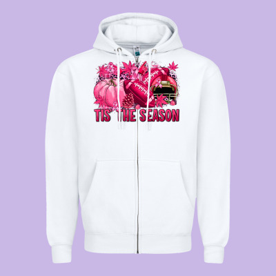 Tis' The Season Football Breast Cancer Zipper Hoodie Designed By Nancycooperartshop