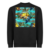 Black Lake Fish And Reeds With Leopard Seamless Pattern Bbs Heavyweight Sweatshirt - BundleAndBundleShop