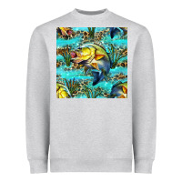 Heather Grey Lake Fish And Reeds With Leopard Seamless Pattern Bbs Heavyweight Sweatshirt - BundleAndBundleShop