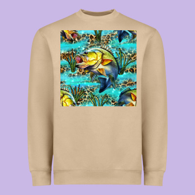 Lake Fish And Reeds With Leopard Seamless Pattern Bbs Heavyweight Sweatshirt Designed By Bundleandbundleshop