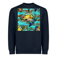Navy Lake Fish And Reeds With Leopard Seamless Pattern Bbs Heavyweight Sweatshirt - BundleAndBundleShop