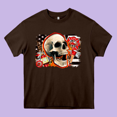 Firefighter Skull Heavy Core Tee Designed By Adodesignshop