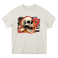Cream firefighter skull Heavy Core Tee - AdoDesignShop