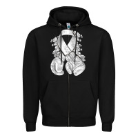 Black Lung Cancer white ribbon with boxing gloves Zipper Hoodie - NancyCooperArtShop