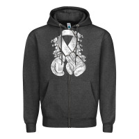 Charcoal Heather Lung Cancer white ribbon with boxing gloves Zipper Hoodie - NancyCooperArtShop