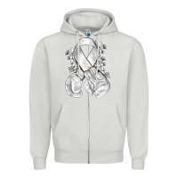 Dove Grey Lung Cancer white ribbon with boxing gloves Zipper Hoodie - NancyCooperArtShop