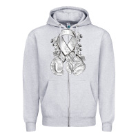 Heather Grey Lung Cancer white ribbon with boxing gloves Zipper Hoodie - NancyCooperArtShop