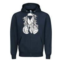 Navy Lung Cancer white ribbon with boxing gloves Zipper Hoodie - NancyCooperArtShop