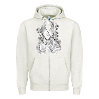 Oatmeal Heather Lung Cancer white ribbon with boxing gloves Zipper Hoodie - NancyCooperArtShop