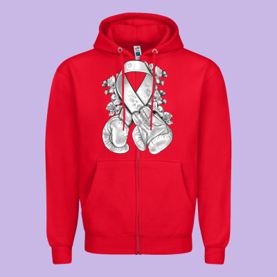 Lung Cancer White Ribbon With Boxing Gloves Zipper Hoodie Designed By Nancycooperartshop