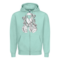 Seafoam Lung Cancer white ribbon with boxing gloves Zipper Hoodie - NancyCooperArtShop