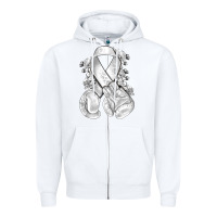 White Lung Cancer white ribbon with boxing gloves Zipper Hoodie - NancyCooperArtShop
