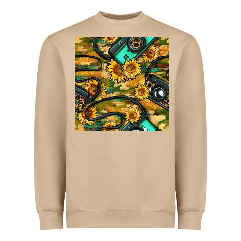Leopard Digital Camera And Sunflowers With Camouflage Seamless Pattern Heavyweight Sweatshirt by BundleAndBundleShop | Teevron