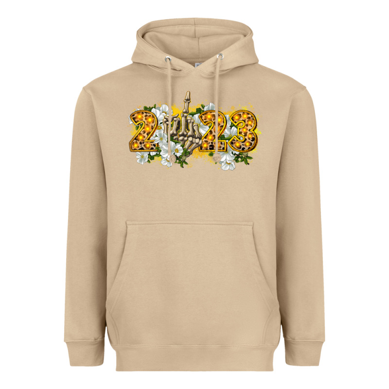 2023 Skeleton Middle Finger New Year Heavyweight Hoodie by CowGirlArtShop | Teevron