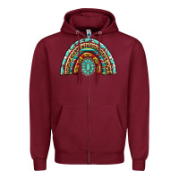 Burgundy Western Rainbow with Leopard and Gemstone Zipper Hoodie - texasbilliewilder