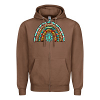 Chestnut Western Rainbow with Leopard and Gemstone Zipper Hoodie - texasbilliewilder